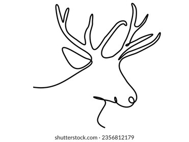 Un dibujo de una sola línea de adorable ciervo de cabeza para la identidad del logo de la compañía. Concepto de mascota animal de mamíferos de reno para zoológico público. Ilustración gráfica del vector de tracción continua de línea de moda