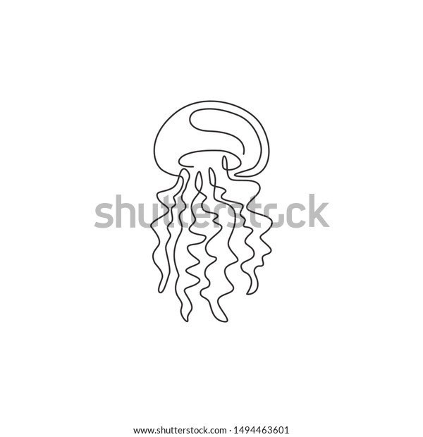 One Single Line Drawing Adorable Jellyfish Stock Vector Royalty Free 1494463601