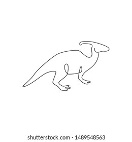 One single line drawing of aggressive parasaurolophus for logo identity. Dino animal mascot concept for prehistoric theme park icon. Modern continuous line draw design graphic vector illustration