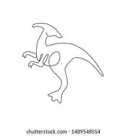 One single line drawing of agile and fast parasaurolophus for logo identity. Dino animal mascot concept for prehistoric theme park icon. Dynamic continuous line draw design graphic vector illustration