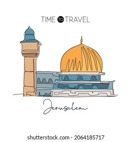 One single line drawing Al Aqsa mosque landmark. Famous iconic in Jerusalem. Tourism religious travel postcard wall decor poster print concept. Modern continuous line draw design vector illustration