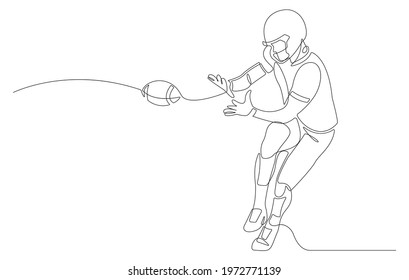 One single line drawing american football player. continuous line draw design graphic vector illustration.