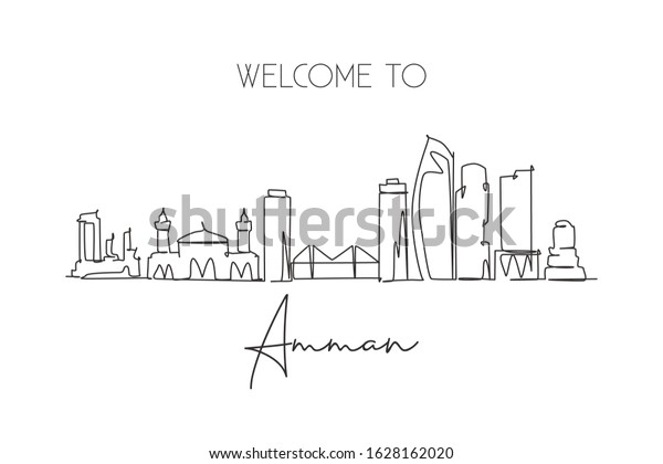 One Single Line Drawing Amman City Stock Vector (Royalty Free) 1628162020