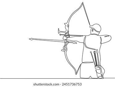 One single line drawing of archer man focus archery to hit the target