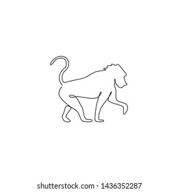 One single line drawing of baboon for company business logo identity. Primate animal mascot concept for corporate icon. Trendy continuous line draw design graphic vector illustration