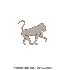 One single line drawing of baboon for company business logo identity. Primate animal mascot concept for corporate icon. Trendy continuous line draw design graphic vector illustration
