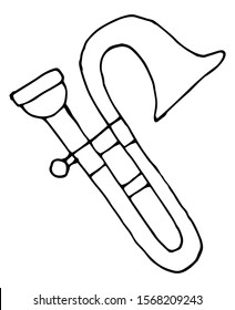 One single line drawing of bass trombone. Wind music instruments concept continuous line draw design illustration