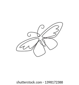 One single line drawing of beautiful butterfly for company logo identity. Salon and spa healthcare business icon concept from cute animal shape. Continuous line draw graphic design vector illustration