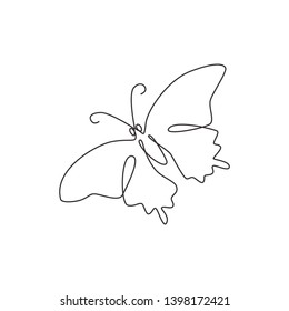 One single line drawing of beautiful butterfly for company logo identity. Salon and spa healthcare business icon concept from animal shape. Continuous line draw design vector graphic illustration