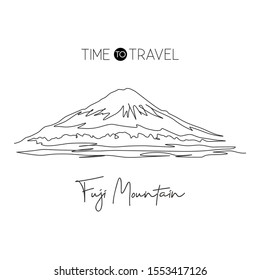 One single line drawing beautiful Mt. Fuji San landmark. World place in Honshu Japan. Tourism travel postcard home wall decor art poster concept. Modern continuous line draw design vector illustration