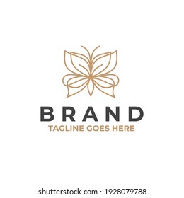 One single line drawing of beautiful butterfly for company logo identity. Salon and spa healthcare business icon concept from animal shape. Continuous line draw graphic vector design illustration