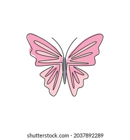 Un dibujo de una sola línea de hermosa mariposa para la identidad del logo de la compañía. El concepto de ícono de negocio de sanidad de salón y spa de forma animal. Ilustración continua de diseño vectorial de trazos de líneas