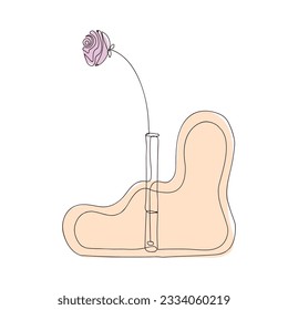 One single line drawing of beautiful fresh romantic rose flower vase.