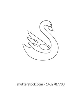 One single line drawing of beauty swan for company business logo identity. Cute goose animal mascot concept for greeting card decoration. Trendy continuous line draw design illustration graphic vector
