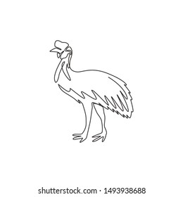 One single line drawing of beauty cassowary for company logo identity. Endangered bird mascot concept for national conservation icon. Modern continuous line draw graphic design vector illustration