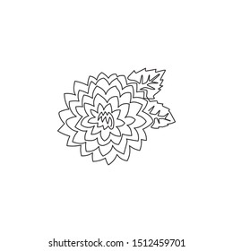 One single line drawing of beauty fresh dahlia for home wall decor poster art. Printable decorative national Mexico flower concept. Modern continuous line draw design graphic vector illustration