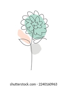 One single line drawing beauty aster flower vector illustration. Minimal tropical floral style, love romantic concept for poster, wall decor print. Modern continuous line graphic draw design