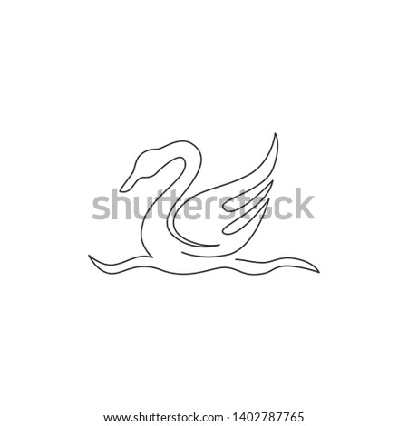 One single line drawing of beauty swan for company business logo identity. Cute goose animal mascot concept for greeting card decoration. Trendy continuous line draw design illustration vector graphic
