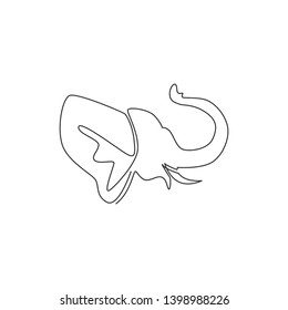 One single line drawing of big cute elephant corporate logo identity. Mammals zoo animal icon concept. Modern continuous line vector draw design graphic illustration