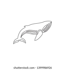 One single line drawing of big fish whale for company logo identity. Giant creature mammal animal mascot concept for conservation foundation. Continuous line draw design illustration graphic vector