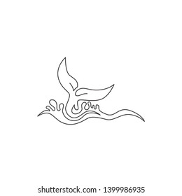 One single line drawing of big whale fish for company logo identity. Giant creature mammal animal mascot concept for conservation foundation. Continuous line draw design illustration vector graphic