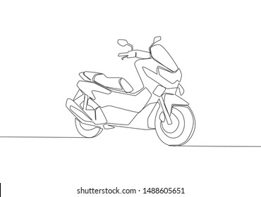 One single line drawing of big underbone scooter motorbike logo. City vehicle motorcycle concept. Continuous line draw design vector illustration