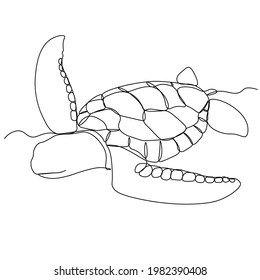 One single line drawing of big turtle for marine company logo identity. Adorable creature reptile animal mascot concept for conservation foundation. Continuous line draw design vector illustration.