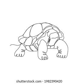 One single line drawing of big land tortoise for logo identity. Adorable creature reptile animal mascot concept for conservation foundation. Continuous line draw design illustration.