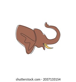 One single line drawing of big cute elephant corporate logo identity. Mammals zoo animal icon concept. Modern continuous line vector draw design graphic illustration