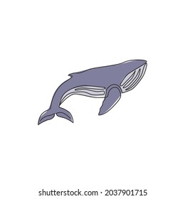 One single line drawing of big fish whale for company logo identity. Giant creature mammal animal mascot concept for conservation foundation. Continuous line draw design illustration graphic vector