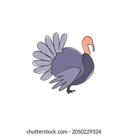 Un dibujo de una sola línea de la identidad del logotipo del pavo grande para aves de corral. Concepto de mascota de aves de corral para ícono de cultivo. Diseño de dibujo continuo moderno gráfico de ilustración vectorial