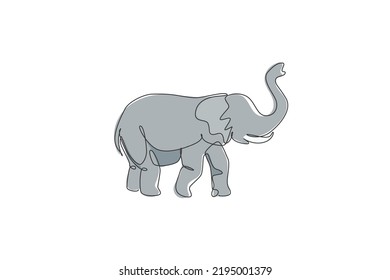 One single line drawing of big African elephant vector illustration. Protected species national park conservation. Safari zoo concept. Modern continuous line draw graphic design