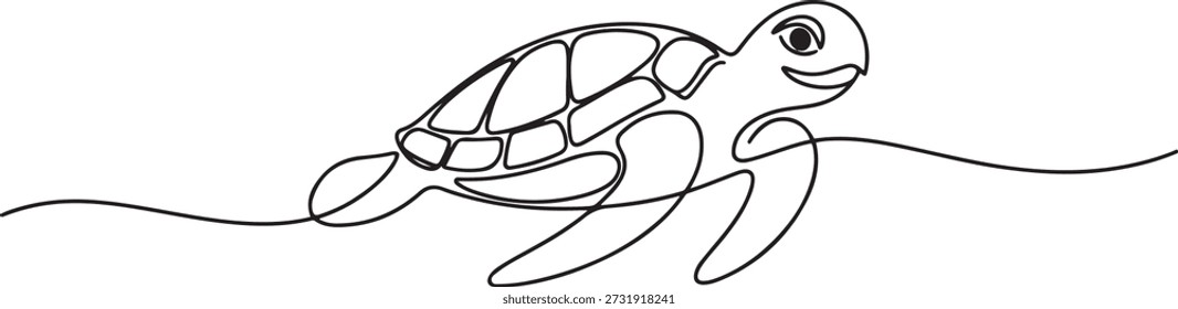 Un solo dibujo de línea de tortuga grande para la identidad del logotipo de la compañía marina. Adorable concepto de mascota animal reptil criatura para la base de conservación. dibujo de un icono de línea
