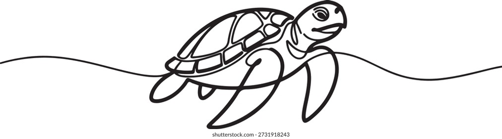 One single line drawing of big turtle for marine company logo identity. Adorable creature reptile animal mascot concept for conservation foundation. one line Icon drawing
