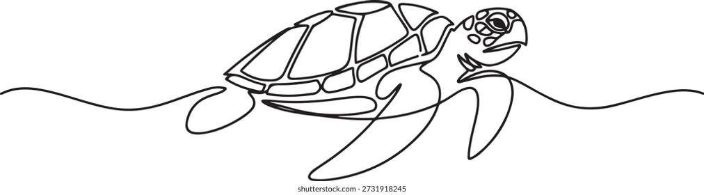 Un solo dibujo de línea de tortuga grande para la identidad del logotipo de la compañía marina. Adorable concepto de mascota animal reptil criatura para la base de conservación. dibujo de un icono de línea
