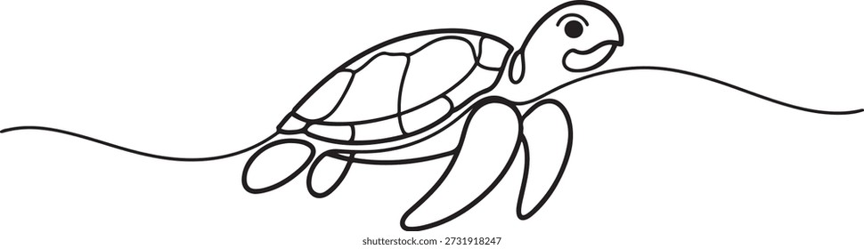 Un solo dibujo de línea de tortuga grande para la identidad del logotipo de la compañía marina. Adorable concepto de mascota animal reptil criatura para la base de conservación. dibujo de un icono de línea
