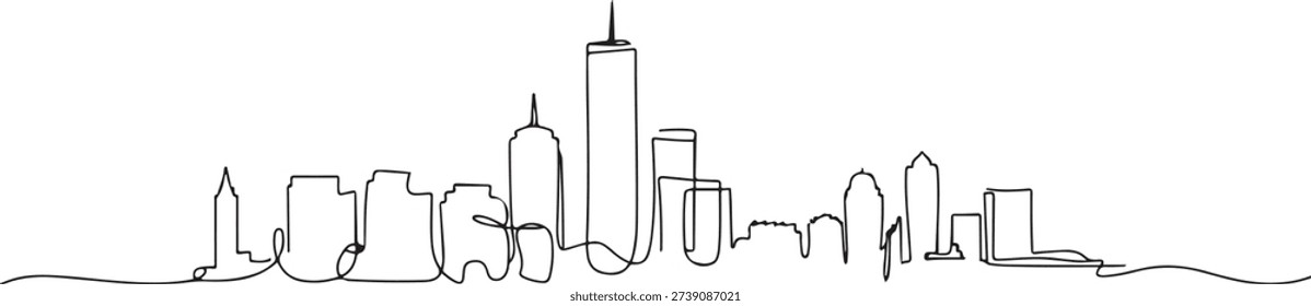 One single line drawing Boston city skyline, United States. Historical town landscape in world. Best holiday destination wall decor art. one line Icon drawing
