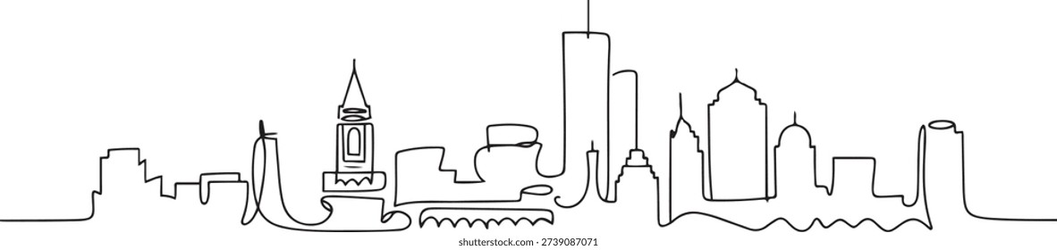 One single line drawing Boston city skyline, United States. Historical town landscape in world. Best holiday destination wall decor art. one line Icon drawing
