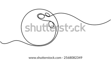 One single line drawing of bowling ball hit bowling pins to falling apart at alley lane graphic vector illustration. Leisure activity and game sport concept. Bowling game continuous one line drawing.