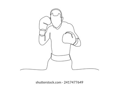 One single line drawing of boxer is training using his attributes, graphic vector illustration. Sport training concept. Modern continuous line draw design for sport tournament banner and poster