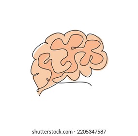 One Single Line Drawing Of Brain From Side View For Memory Supplement Food Company Logo Identity. Human Organ Icon Concept For Medical Science. Trendy Continuous Line Draw Design Vector Illustration