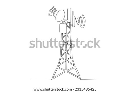 One single line drawing of bts tower of signal Communication device concept. Continuous line draw vector design illustration provider 