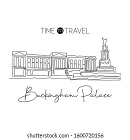 One single line drawing Buckingham Palace landmark. World famous iconic in London, England. Tourism travel postcard wall decor print art concept. Modern continuous line draw design vector illustration svg