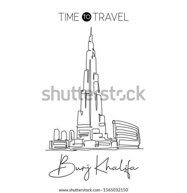 One Single Line Drawing Burj Khalifa Stock Vector (Royalty Free) 1565032150