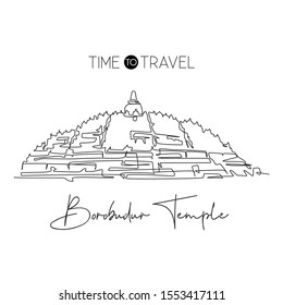 One single line drawing Candi Borobudur temple landmark. World iconic in Indonesia. Tourism travel postcard home wall decor art poster print. Modern continuous line draw design vector illustration
