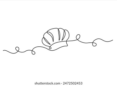 Eine Einzellinienzeichnung von Chef Hut oder Mütze für Restaurant Vektorgrafik grafische Illustration. Elegantes Cafe-Abzeichen-Konzept. Modernes durchgehendes Liniendesign für Streetfood-Logo