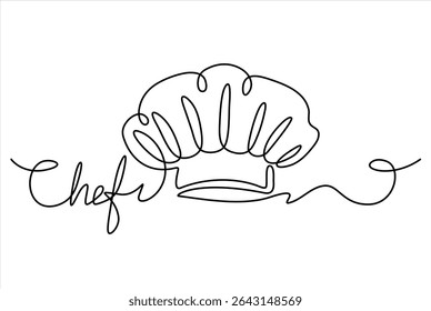 One single line drawing of chef hat or cap for restaurant vector graphic illustration. Elegant cafe badge concept. Modern continuous line draw design street Hand drawn one line vector. Editable stroke