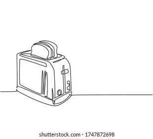 One single line drawing of classic bread toaster home appliance. Electricity kitchenware tools concept. Dynamic continuous line draw graphic design illustration