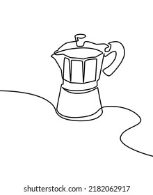 One single line drawing of coffeepot above the table at cafe. Electricity coffee drink maker tools concept. Dynamic continuous line graphic draw vector design illustration