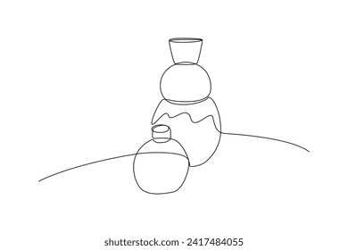 One single line drawing of a collection of cute vases made from clay. Trendy greeting card, invitation, logo, banner, poster concept continuous line draw design graphic vector illustration